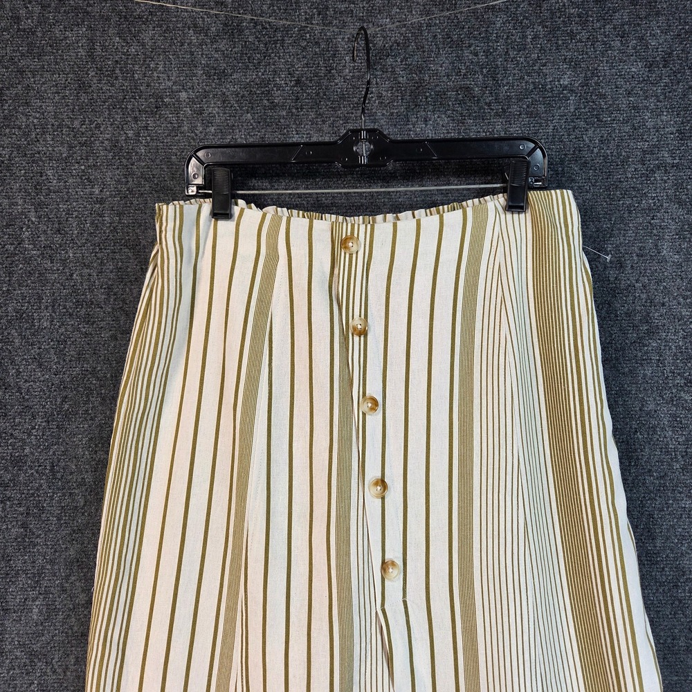 Coastal Linen Midi Skirt Striped Button Front Slit Summer Beachy Lightweight Lg - Picture 4 of 16